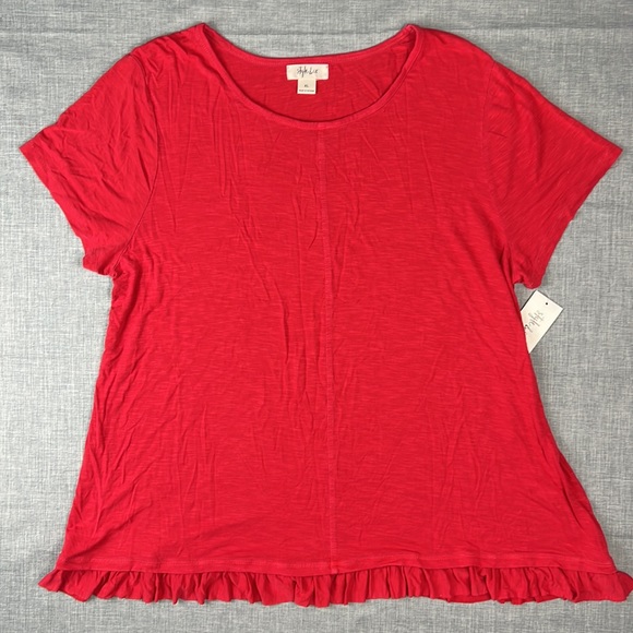 Style & Co Red Ruffle Hem Short Sleeve Top XL - Picture 2 of 5